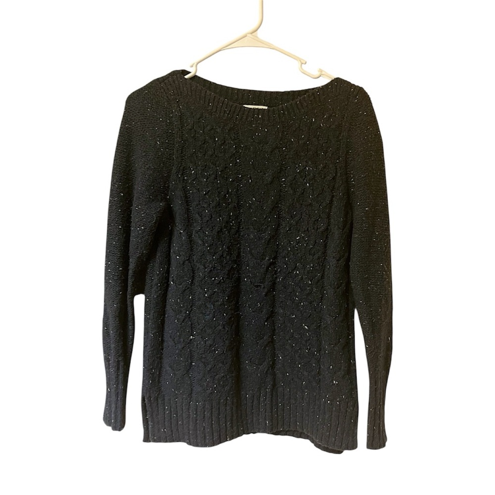 St John’s Bay Women’s Navy Speckled Cable Knit Crew Neck Pullover Sweater, Sz M